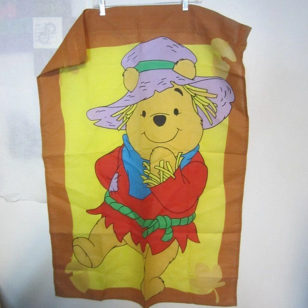 DISNEY Winnie The Pooh Fall Halloween Thanksgiving Scarecrow Flag 28X40